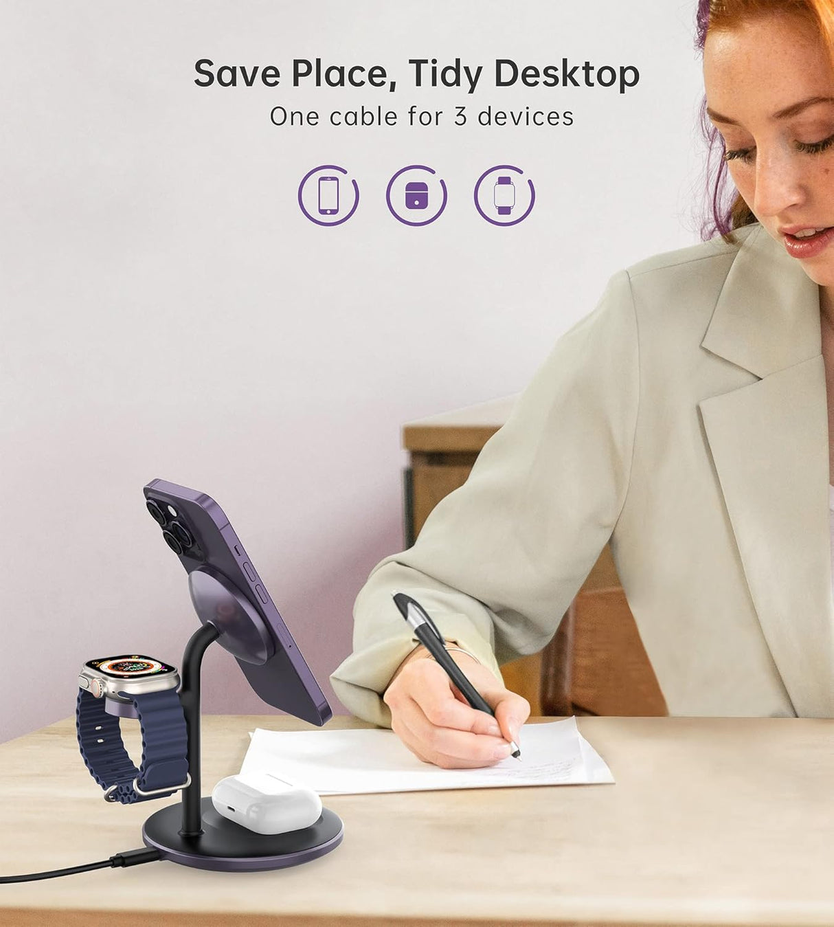 Cargador o Estación de carga inalámbrica 3 en 1 negro