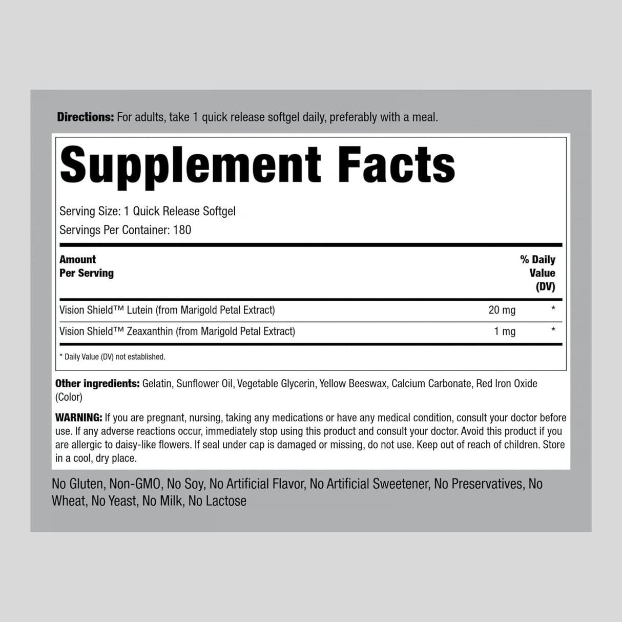 Piping Rock Suplementos de luteína y zeaxantina 20 mg 180u