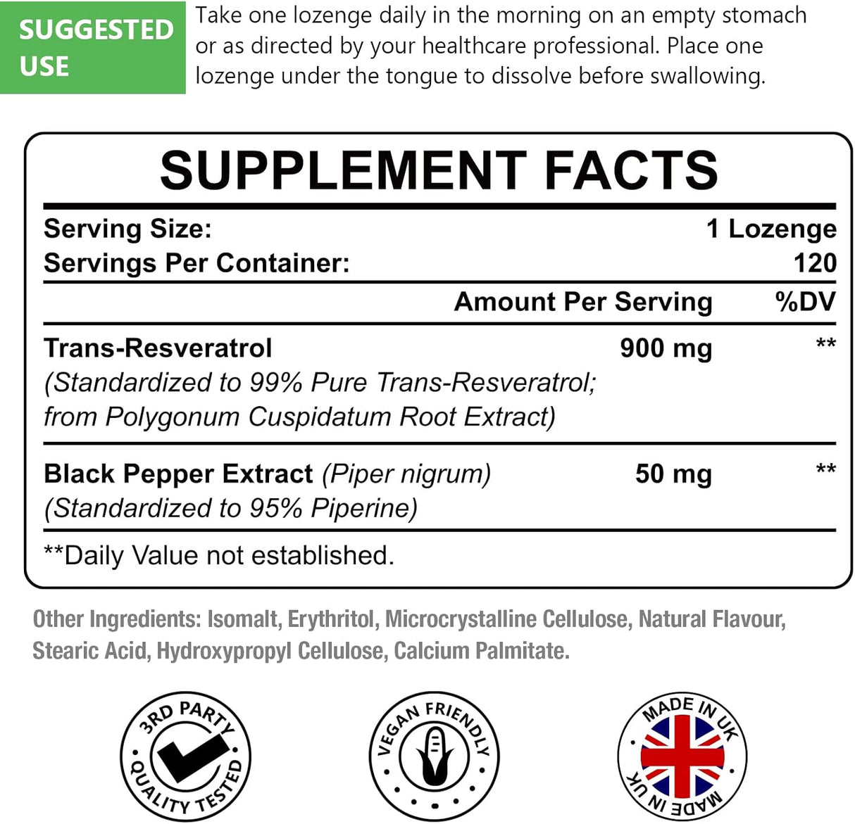 Suplementos Sublingual Trans-Resveratrol Pureza 99% 120 und