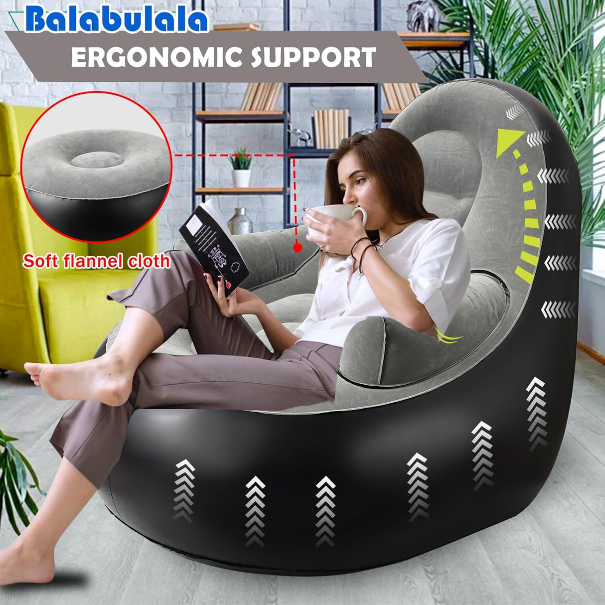 Sofá Inflable con Reposabrazos y Otomana, Ideal para Camping