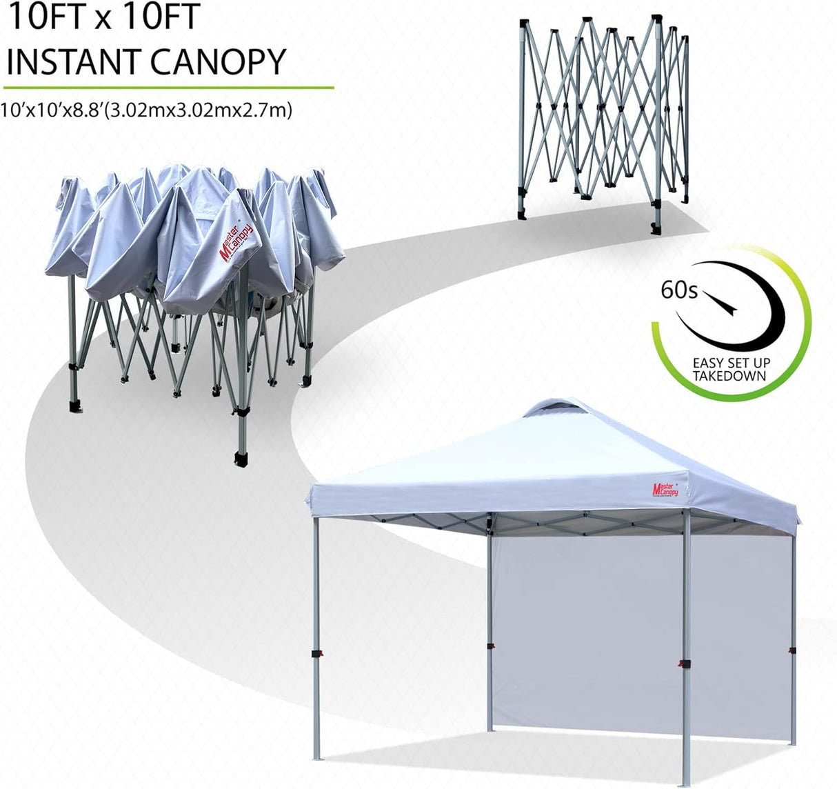 Carpa Plegable MASTERCANOPY 10'x10' con 1 Lateral Blanca