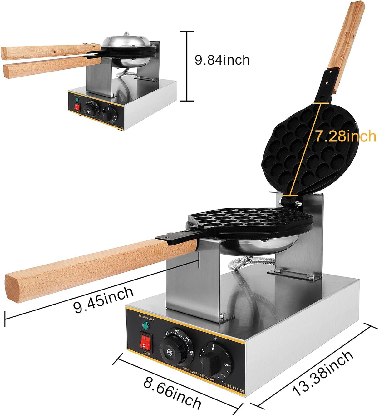 Máquina de Waffles Bubble, Acero Inoxidable 304, 1400W 110V