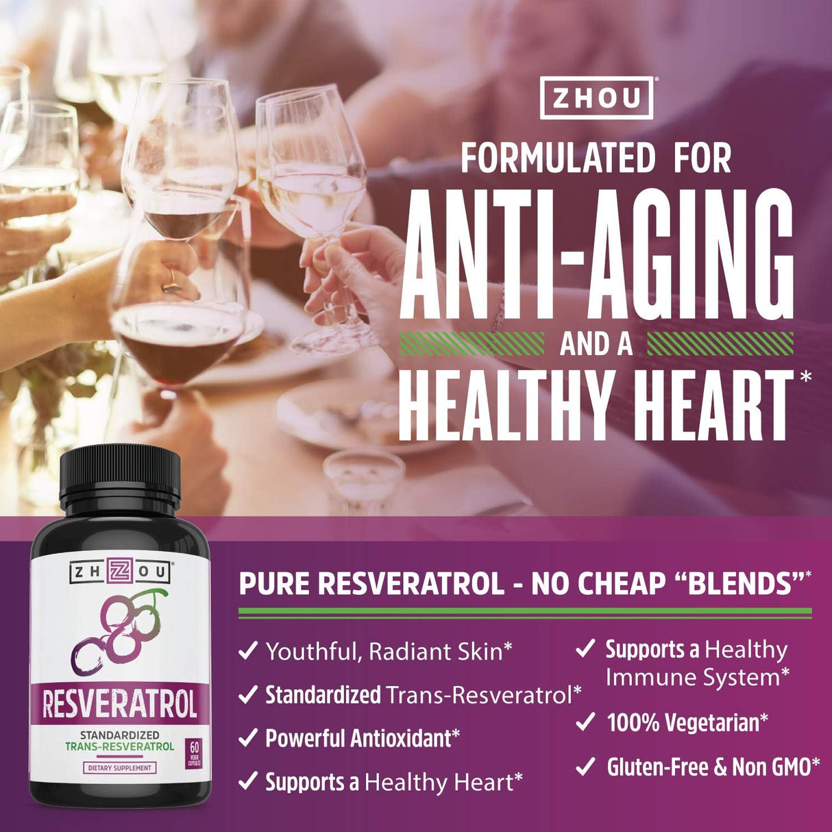 Suplemento de resveratrol para máximo sistema inmune 60 und