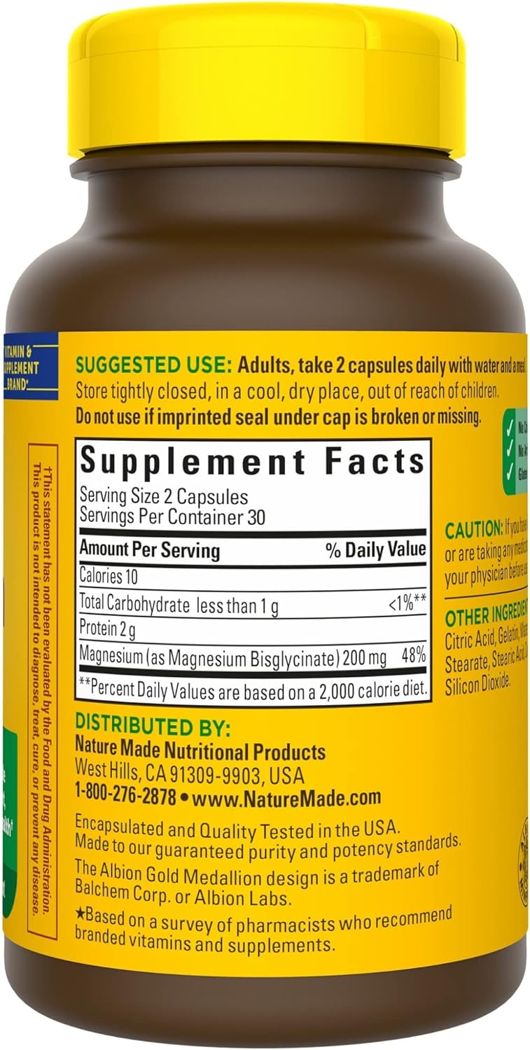 Glicinato de Magnesio 200 mg, Soporte Muscular, 60 Cápsulas