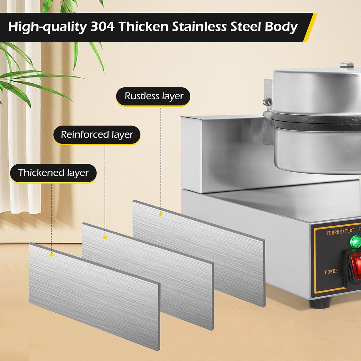 Máquina de Waffles Dyna-Living Acero Inox. 110V 1200W Redonda