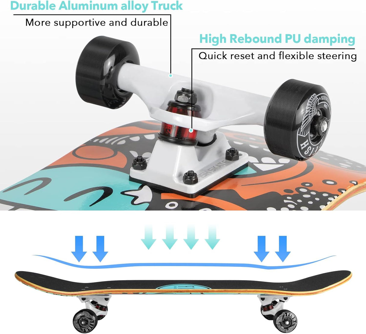 Skateboard Completo 31"x8", Madera de Arce, Doble Kick