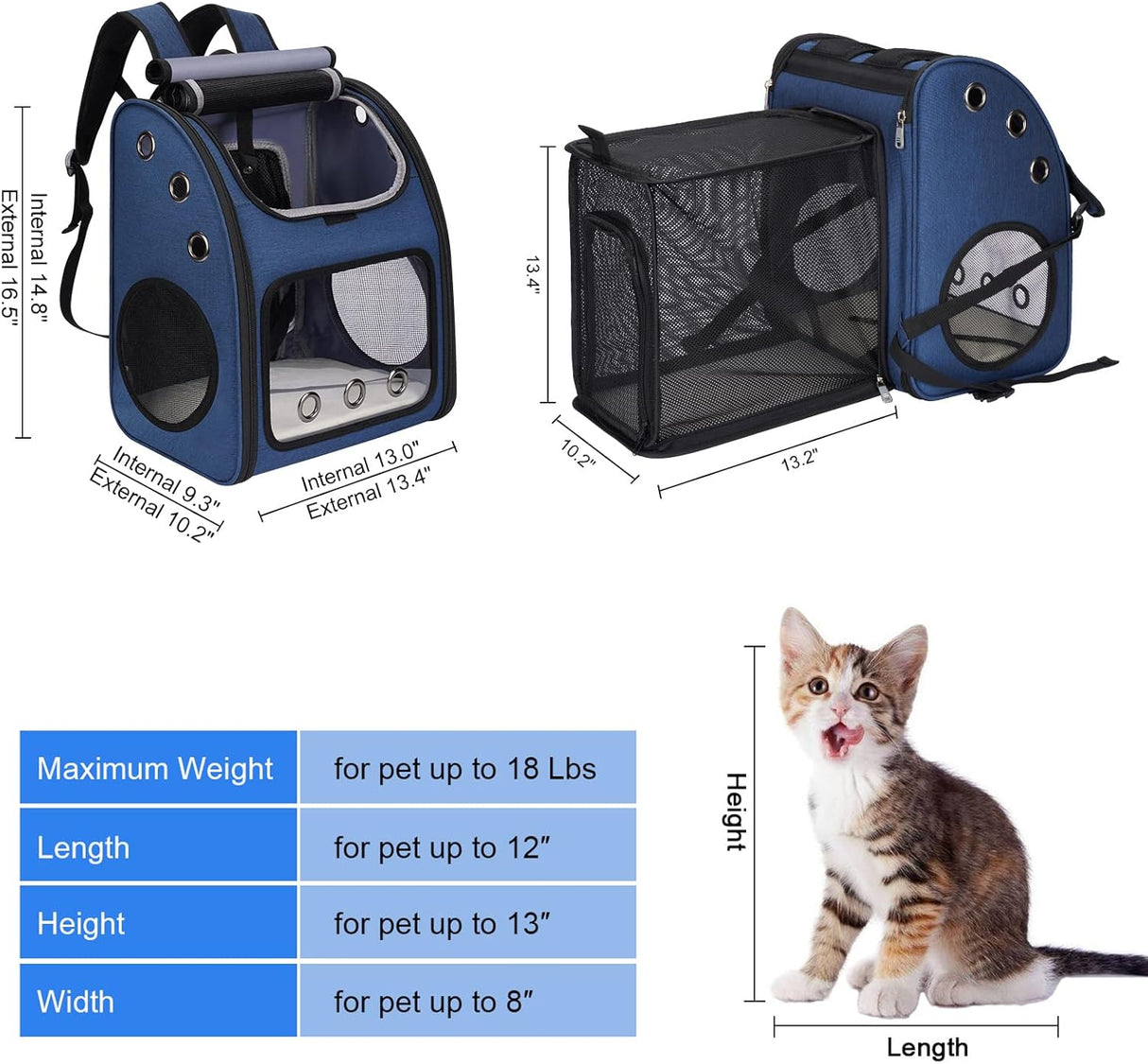 Mochila expandible para mascotas para gatos portátil