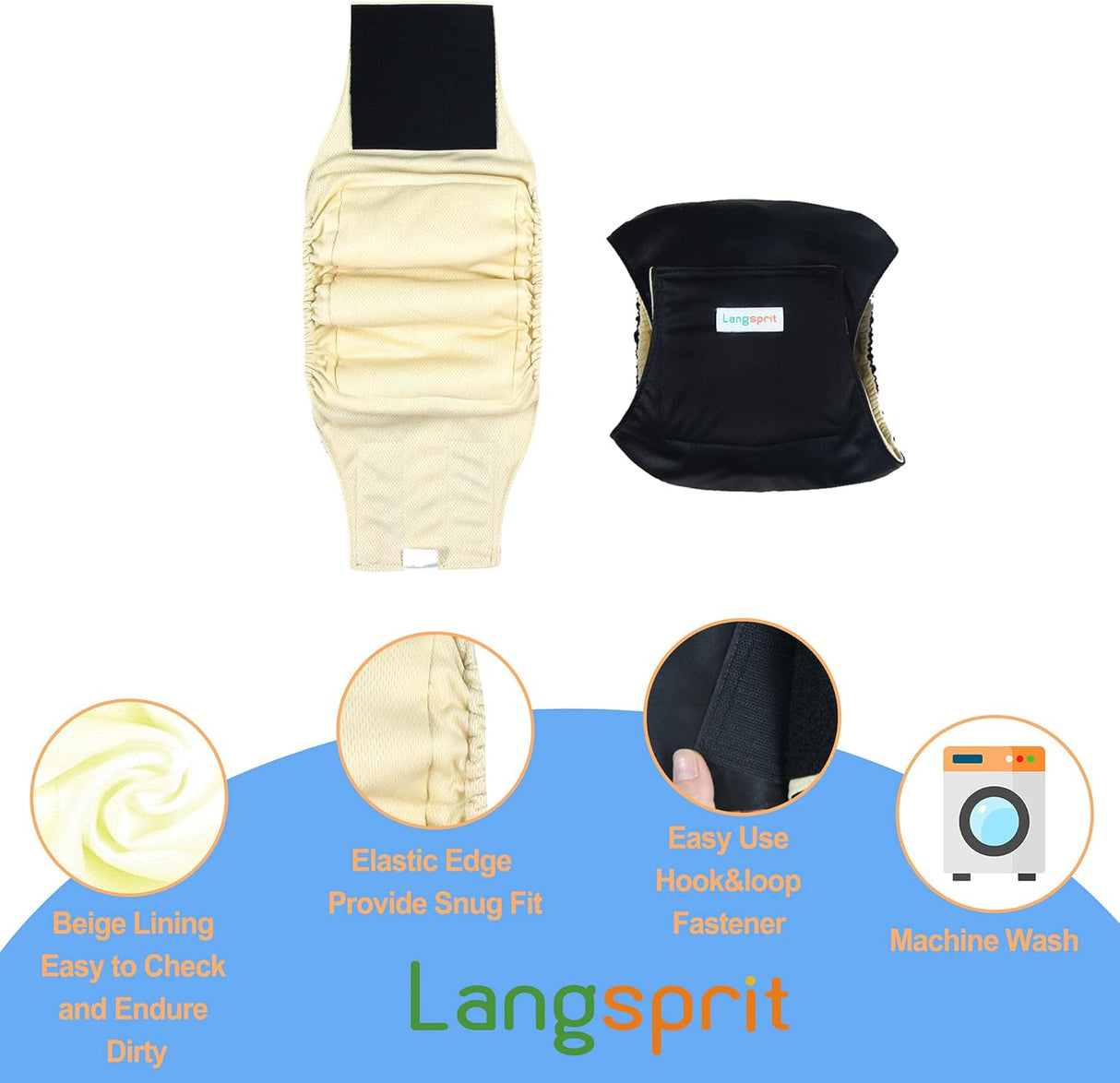 Langsprit Bandas para el vientre masculino perros (negro, S)