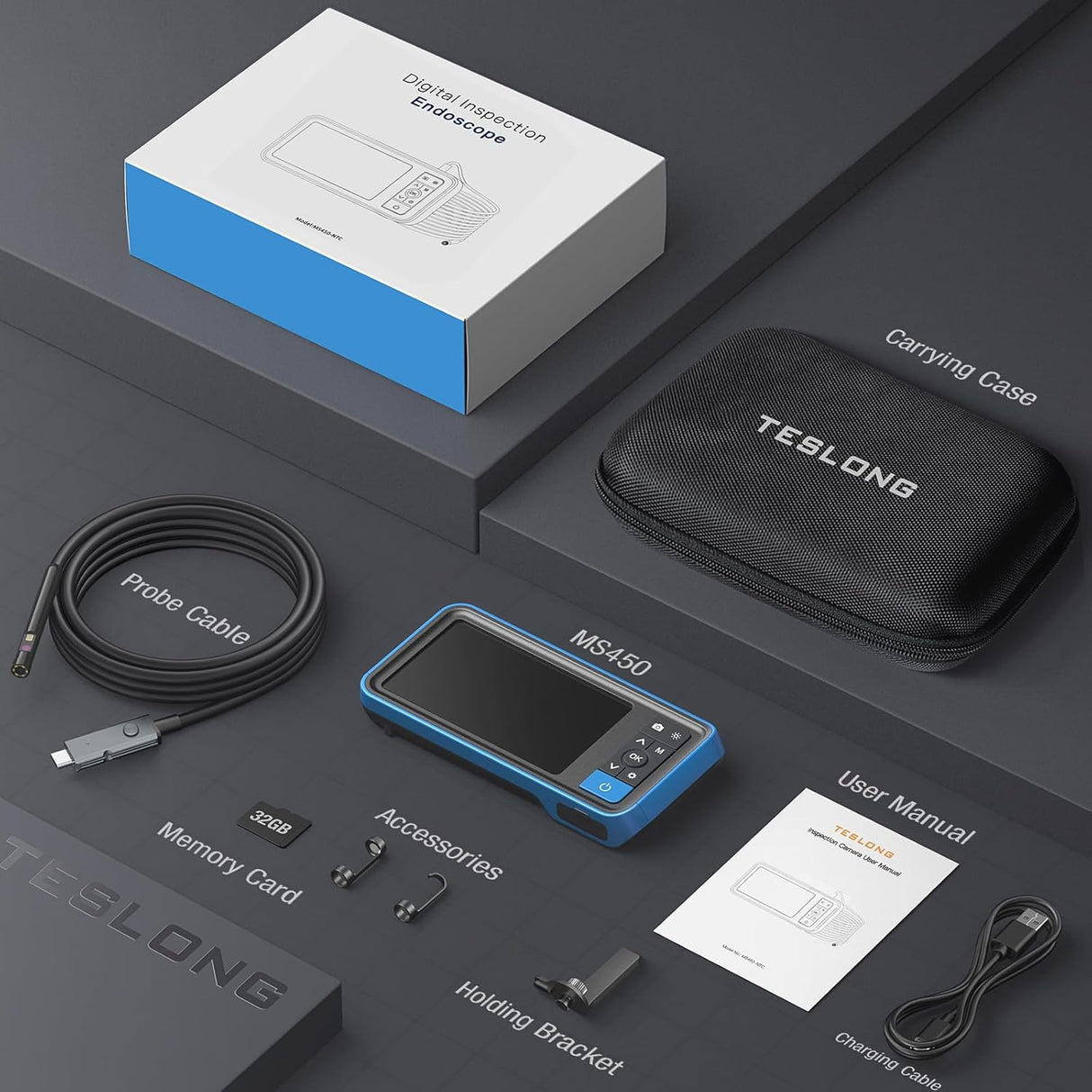 Teslong - Cámara endoscopio de doble lente con luz.