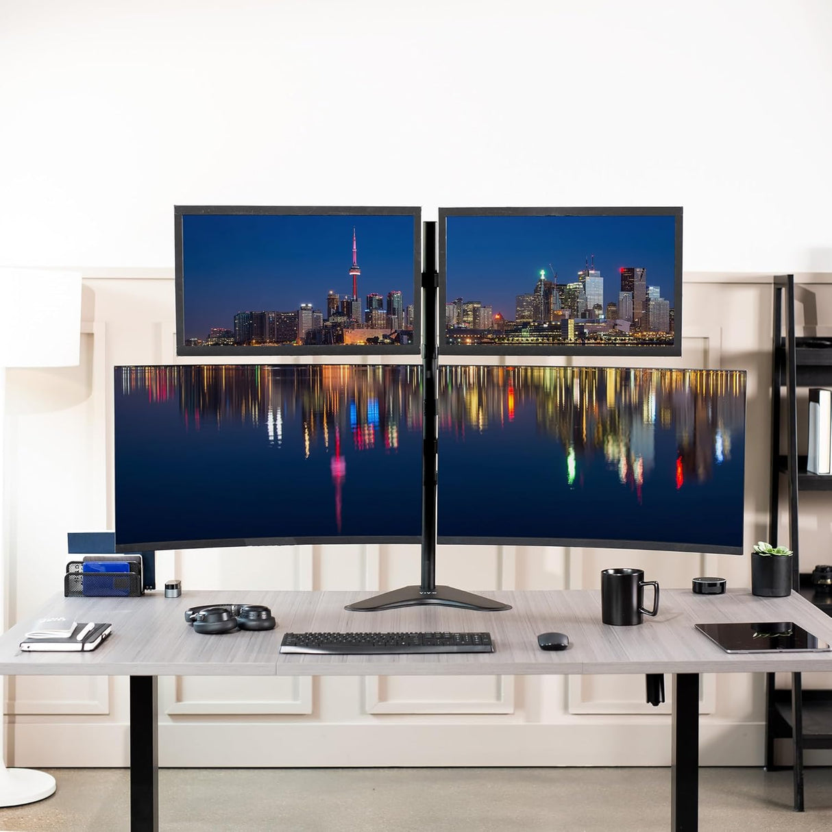 Soporte de Monitor VIVO, Ajustable, para 4 Pantallas, STAND-V004F