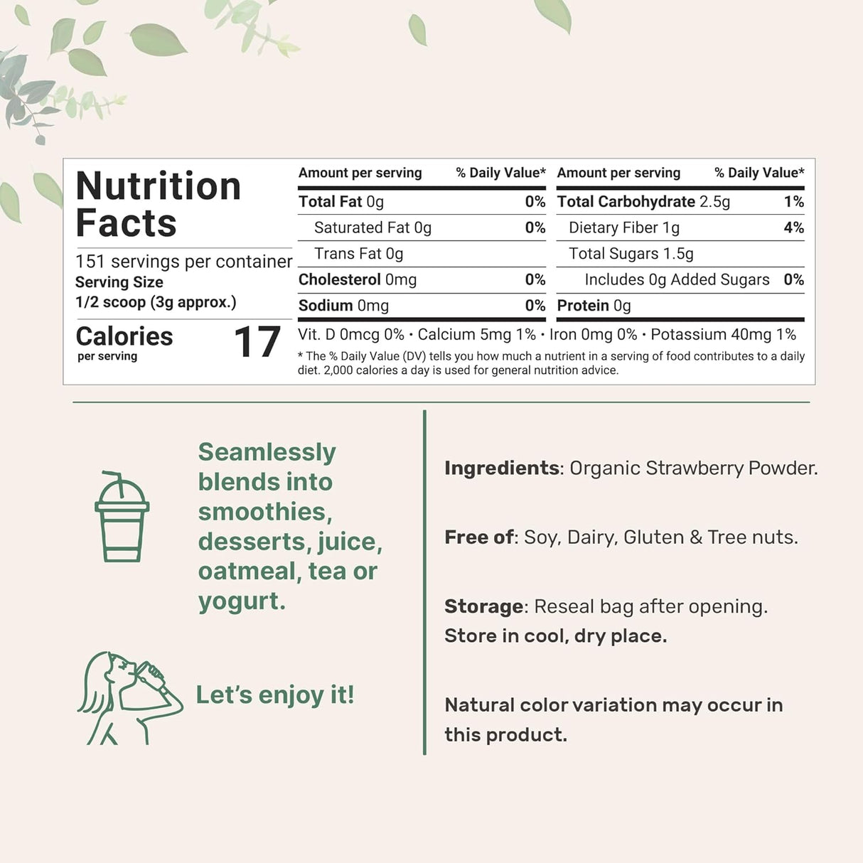 Suplemento Polvo liofilizado de fresa orgánica 1 libra