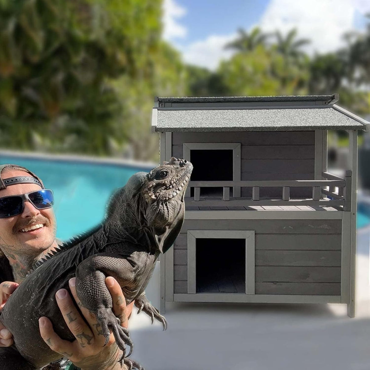 Casa para Gatos Feral Aivituvin, Madera, Balcón y Puerta de Escape