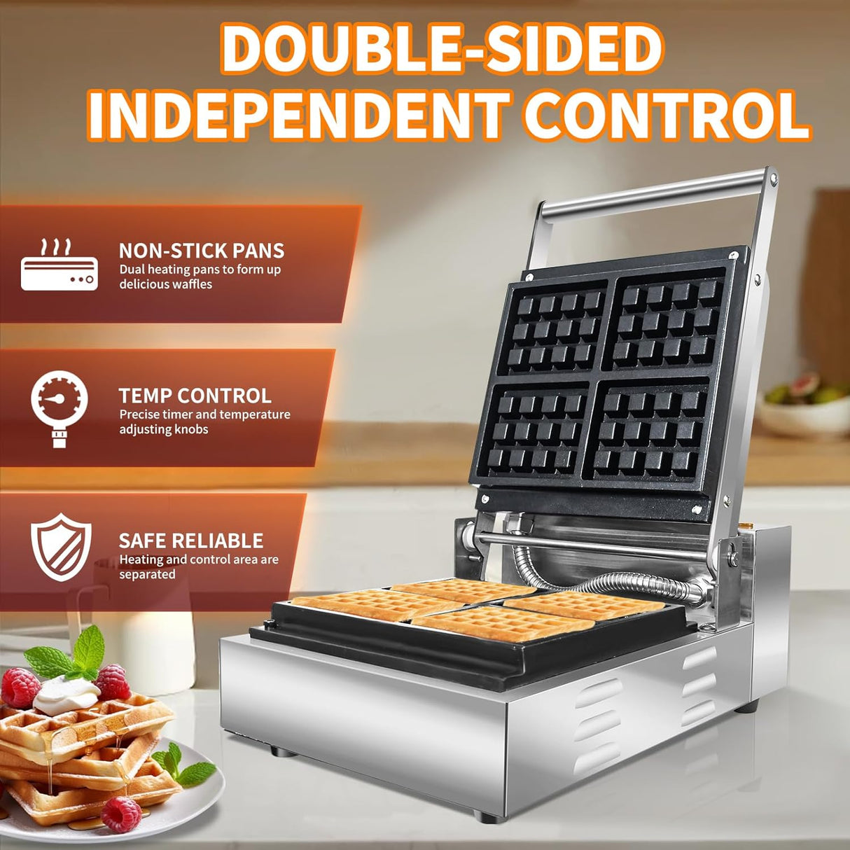 Máquina de Waffles Li Zhen, Eléctrica, Antiadherente, Mini 4 Slices