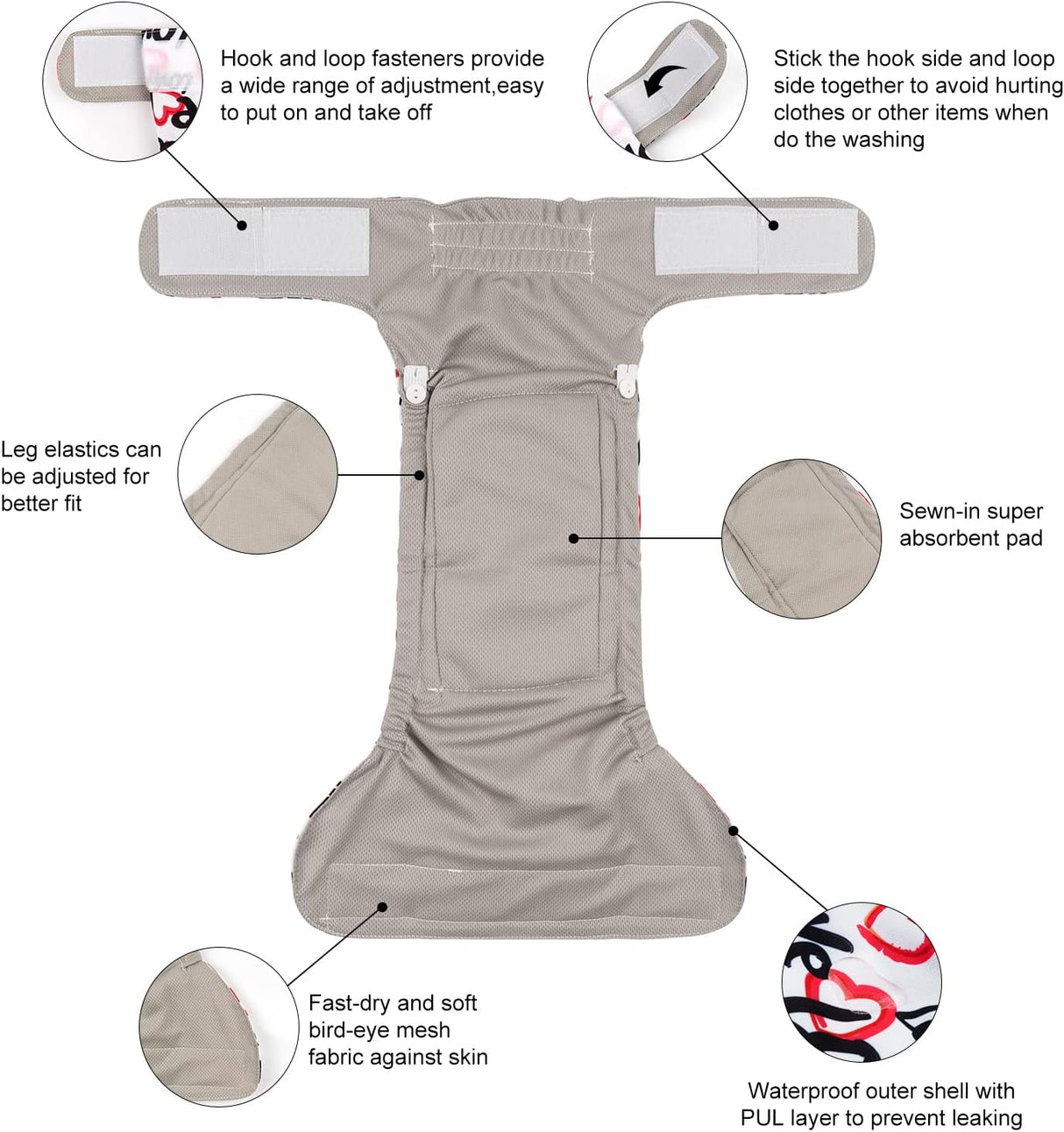 CuteBone Pañales lavables para perras, sin agujero en la cola