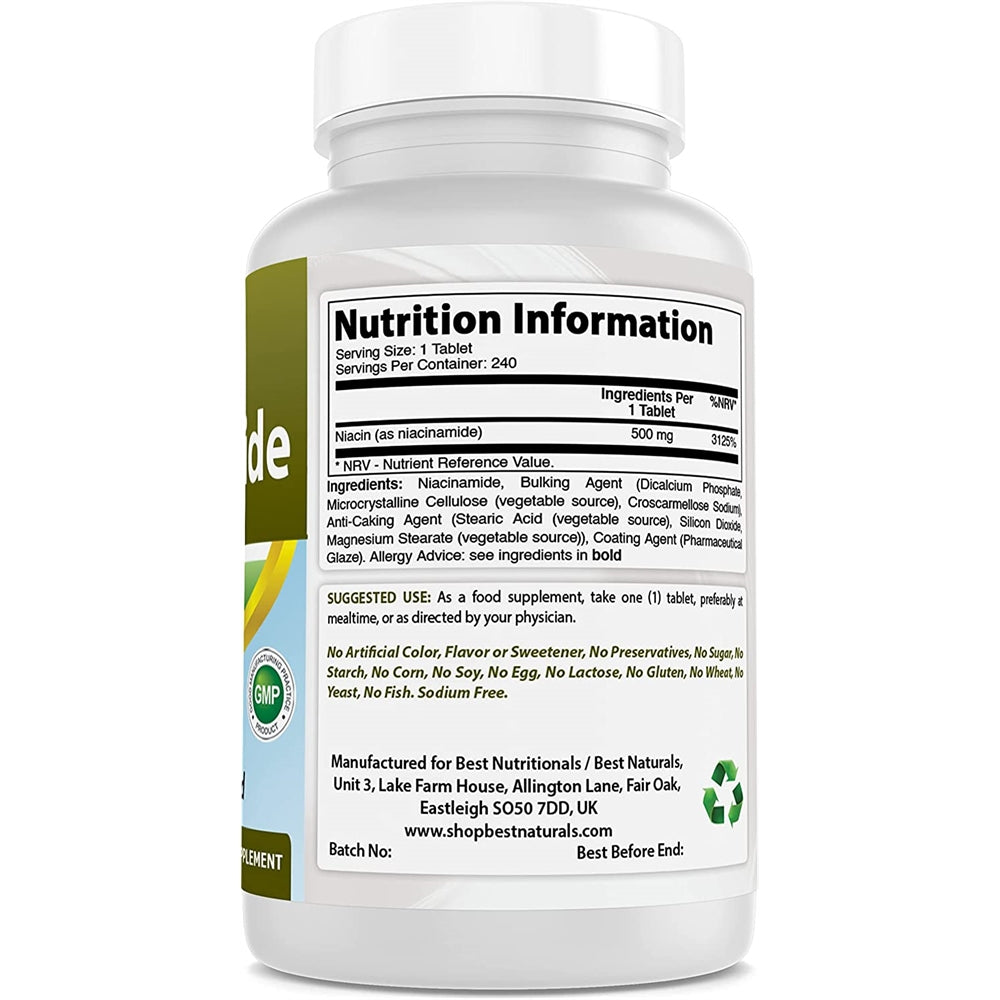 Suplemento Niacinamida 500 mg 240 comprimidos vitamina B3