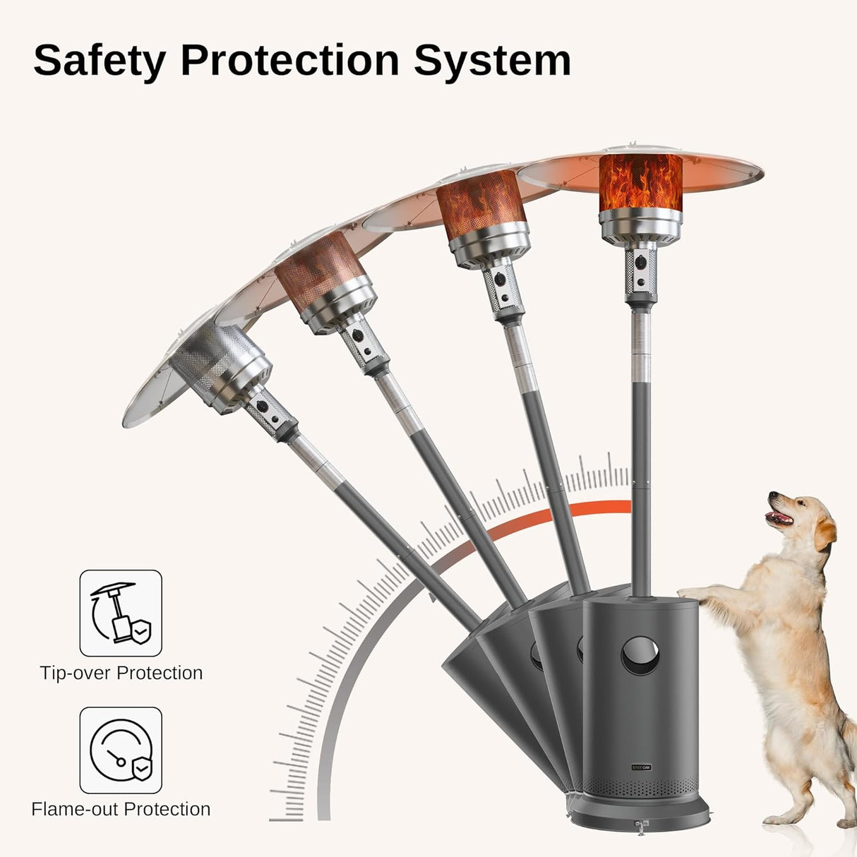 Calentador de patio quemador y ruedas de acero inoxidable