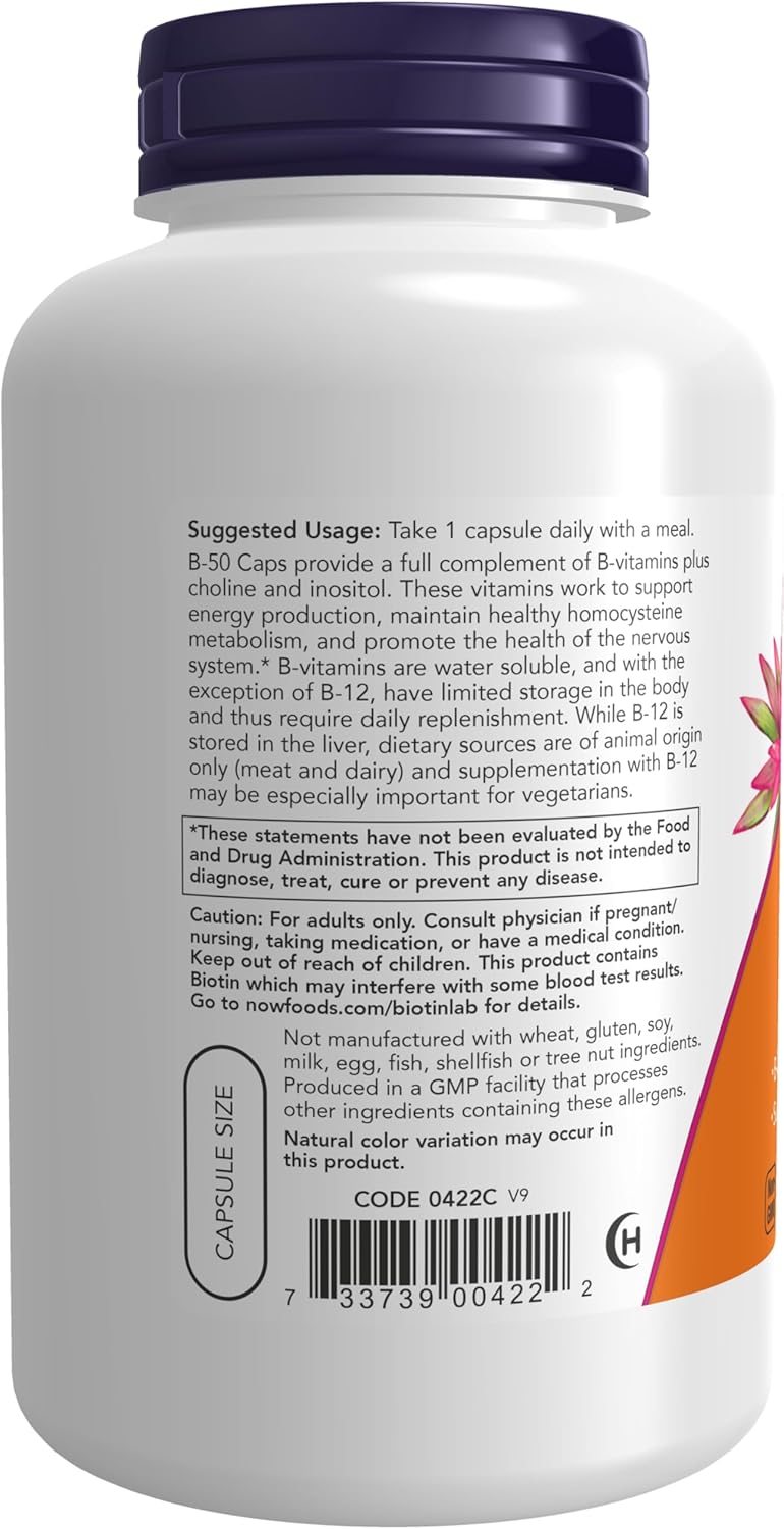 NOW Suplementos, vitamina B-50 mg, producción de energía