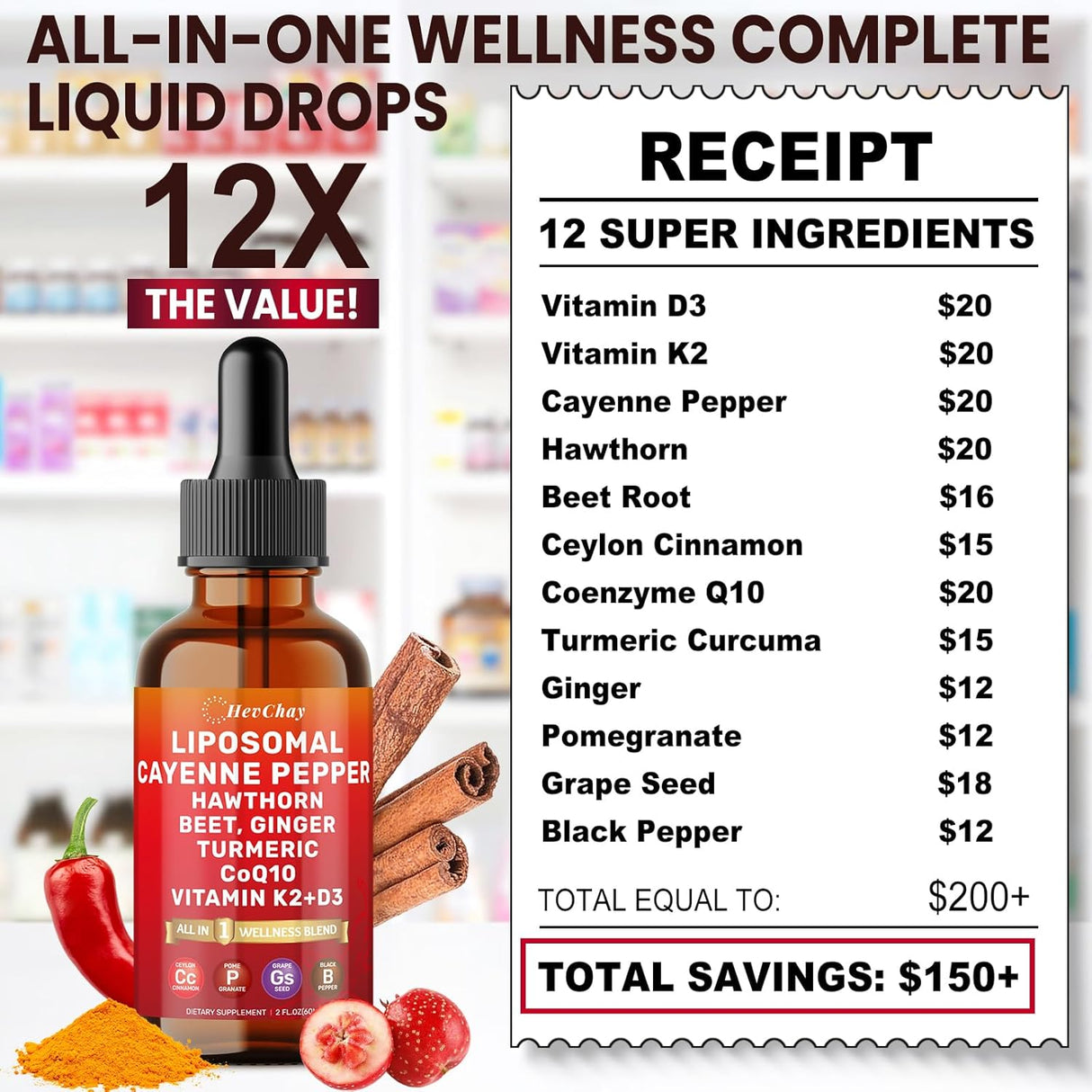 Suplemento líquido de cayena y herbolario, 2oz