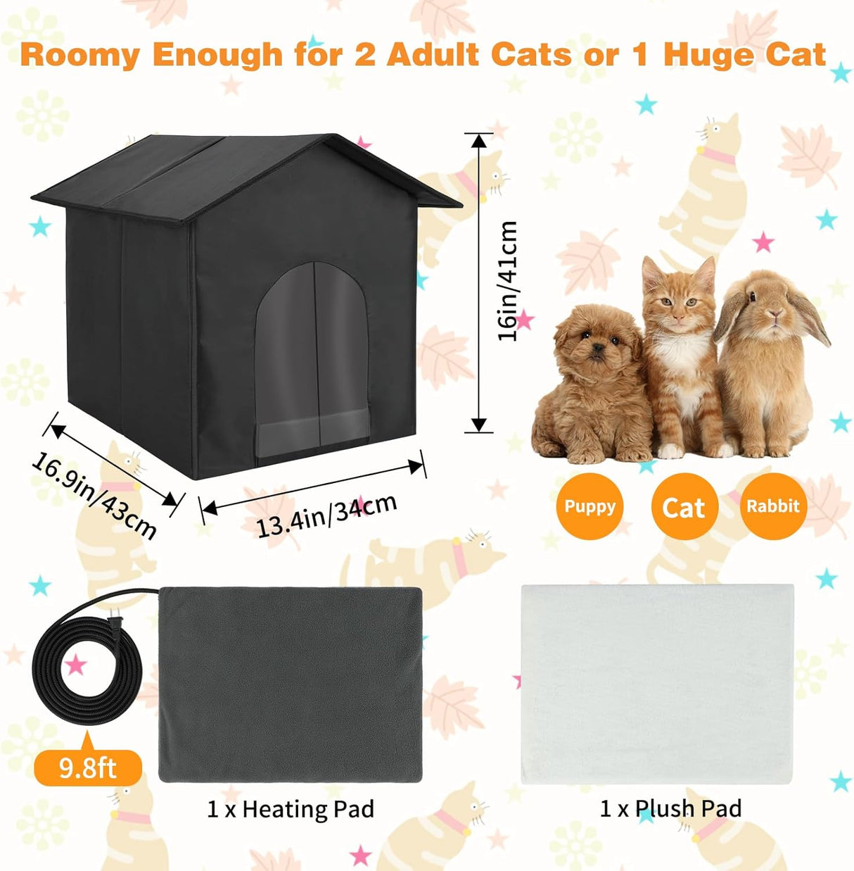 Casa Calentada para Gatos FHTONGE, Aislada y Plegable