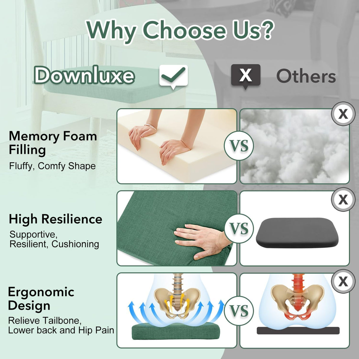 Cojines para Sillas de Comedor Downluxe, Espuma Memoria, 4 Pzas