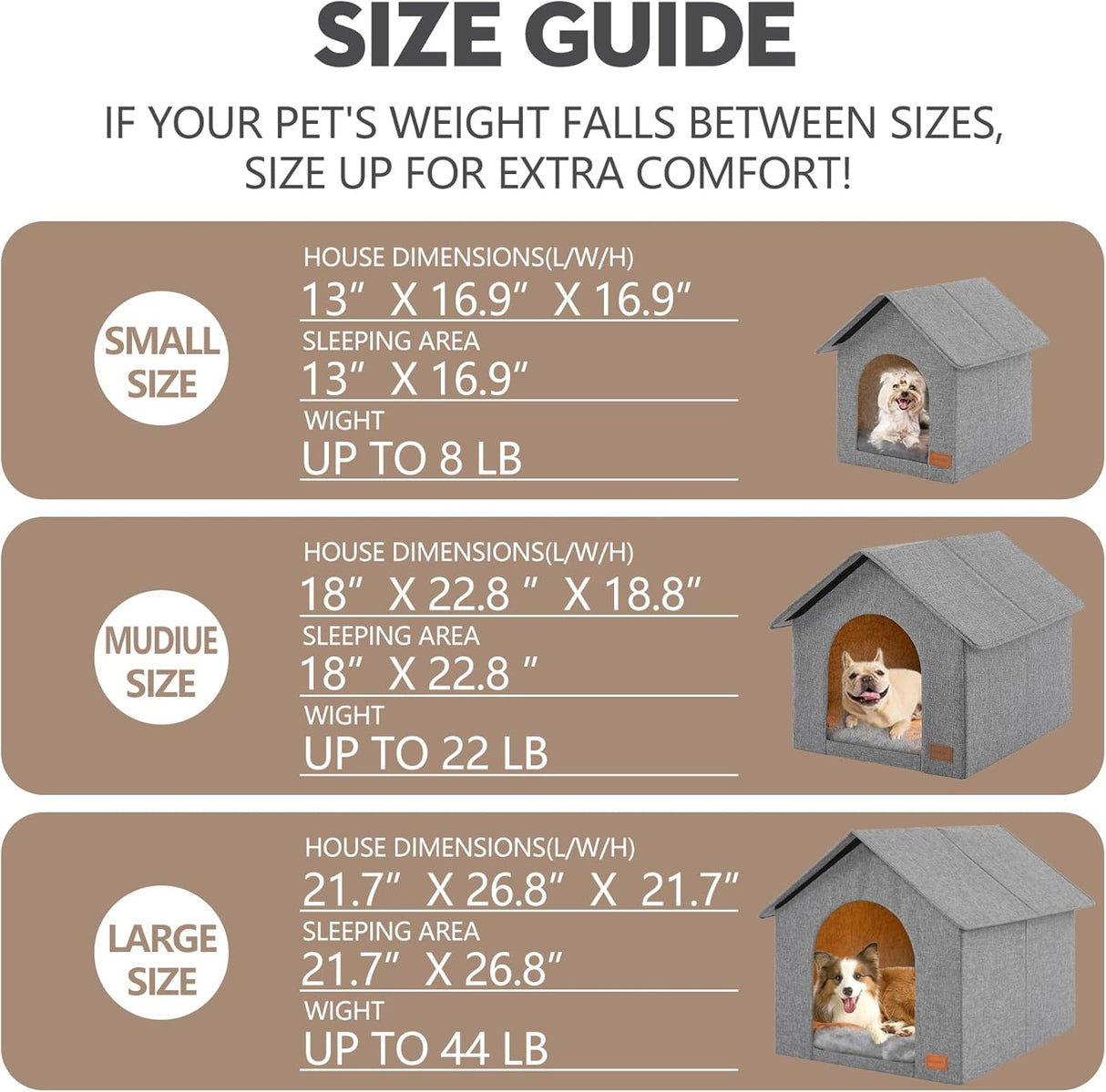 Casa para perro interior con cojín lavable, tamaño mediano, para mascotas hasta 22 lb