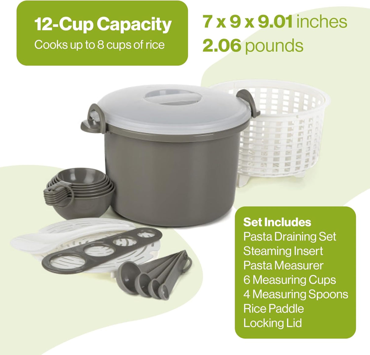 Cocedor de Arroz y Pasta Prep Solutions 17 Piezas 12 Tazas