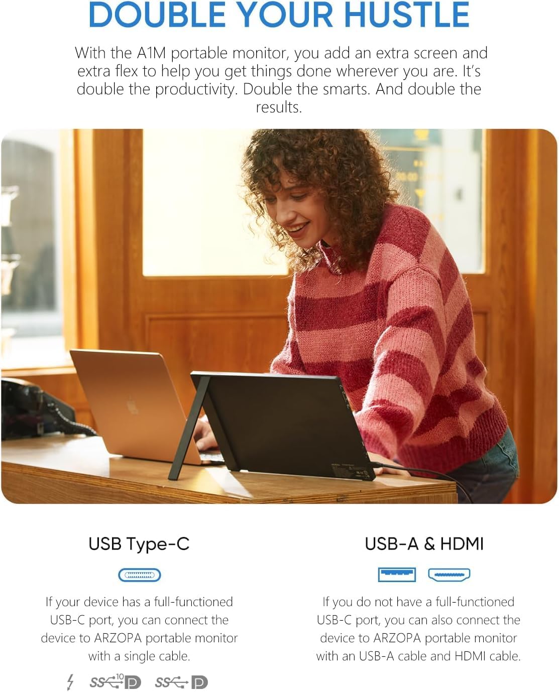 Monitor portátil ARZOPA 17.3 1080P FHD HDMI USB C - A1M