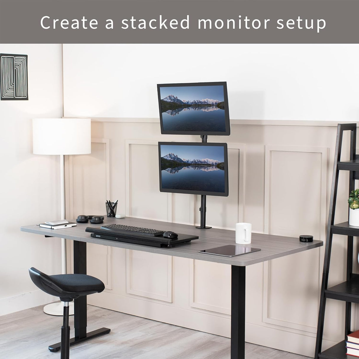 Soporte de Monitor Doble VIVO, Ajustable, STAND-V002T