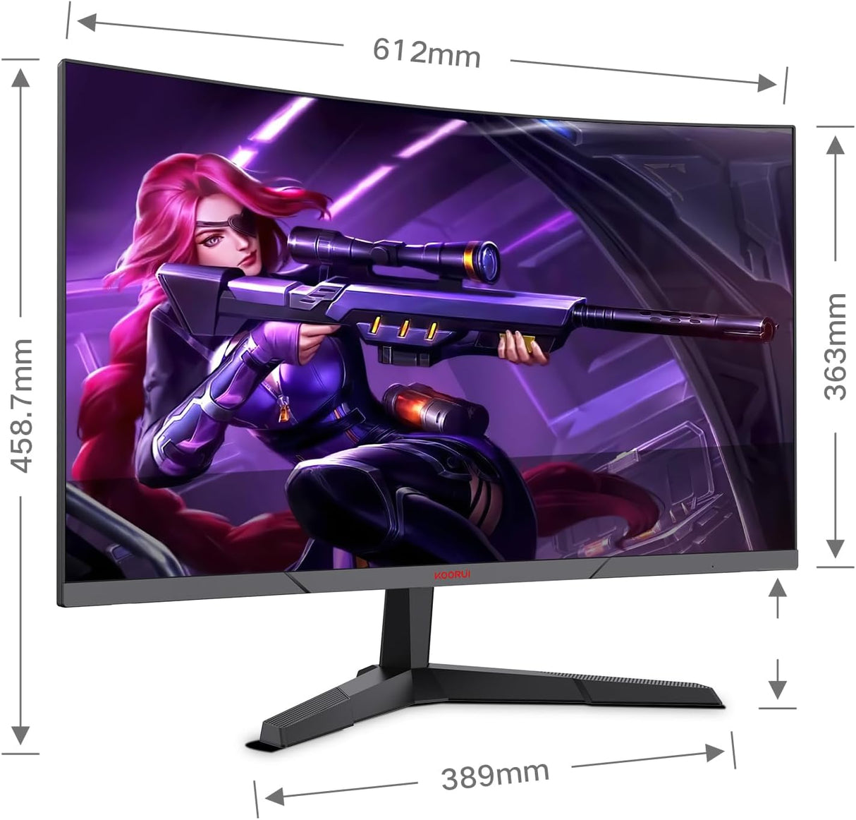 Monitor KOORUI 27 QHD 2560P 144Hz Curvo, Ajustable, 1ms