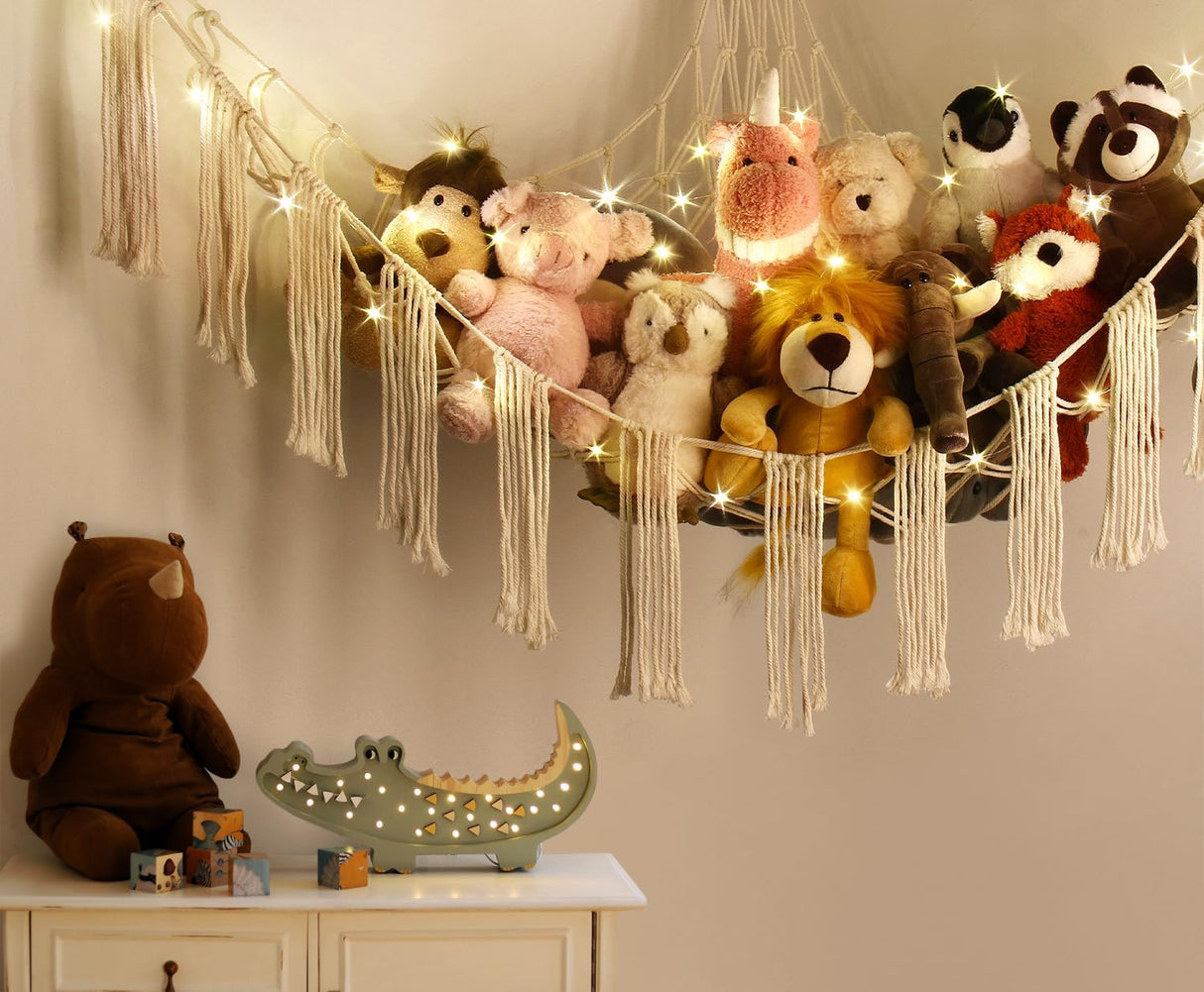 Hamaca para Peluches con Luz LED - Organizador Grande Boho