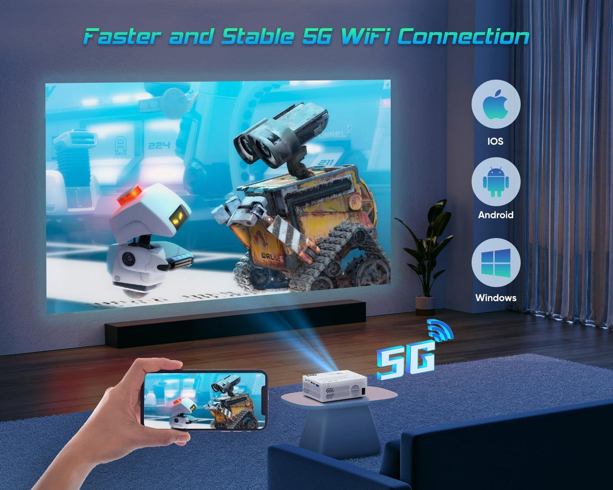 Proyector TMY 1080P WiFi y Bluetooth, Pantalla 100” Incluida