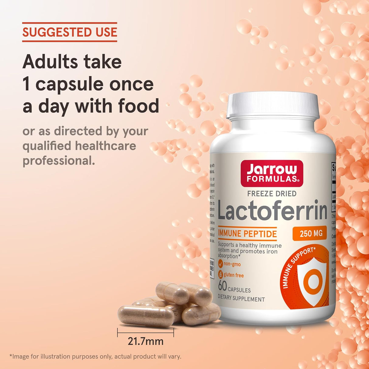 Suplemento Lactoferrina 250 mg, Modelo LACFE, 60 cápsulas