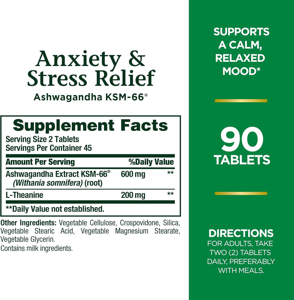 Suplemento de Estrés, Nature's Bounty, Ashwagandha KSM-66, 90 Ct