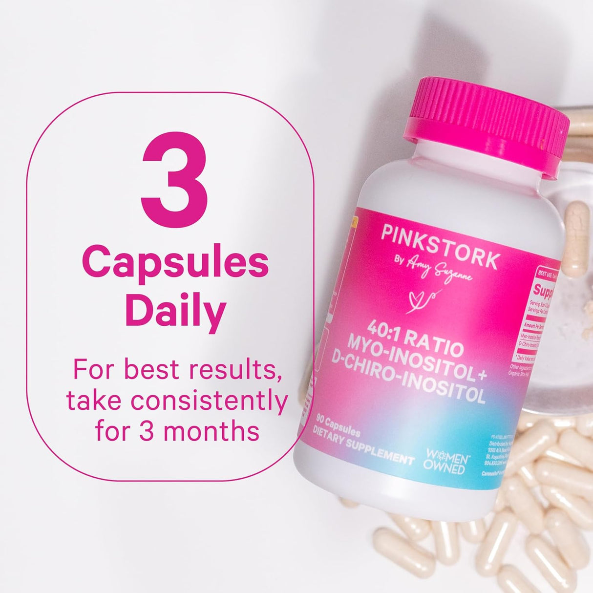 Suplemento Pink Stork Myo-Inositol & D-Chiro, equilibrio hormonal, 180 caps