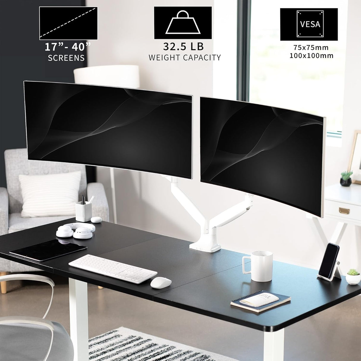 Soporte Doble para Monitores VIVO, hasta 40 y 32.5 lbs, STAND-V202QW