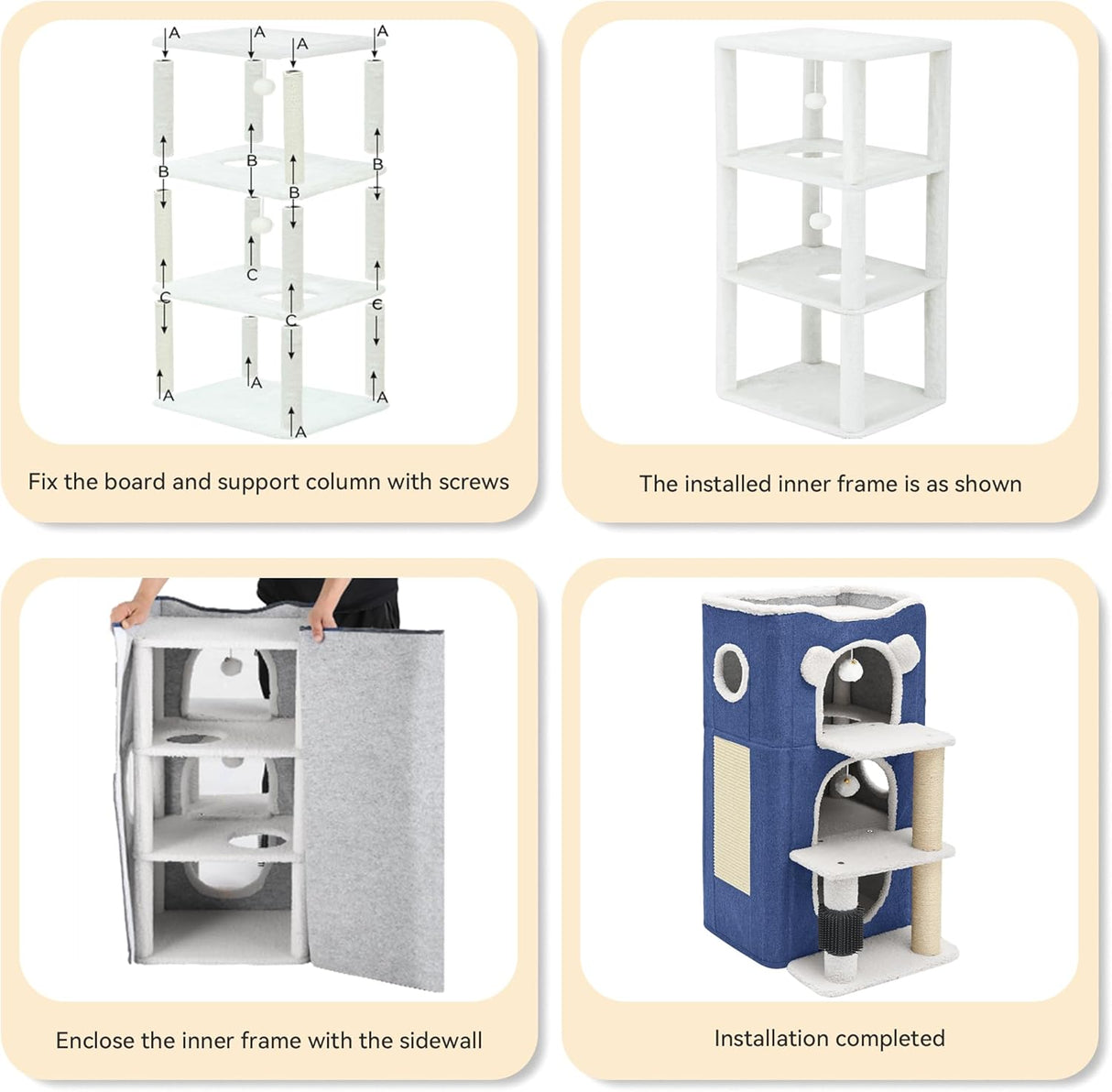 Casa para Gatos de 3 Niveles YIATHOME con Rascador y Juego