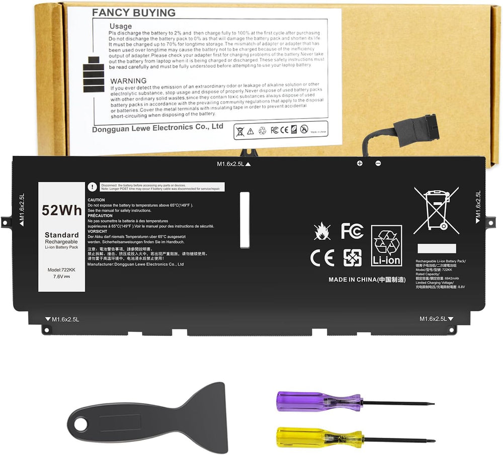 Batería 52Wh 722KK FP86V para Laptop XPS 13 9300/9310/9380