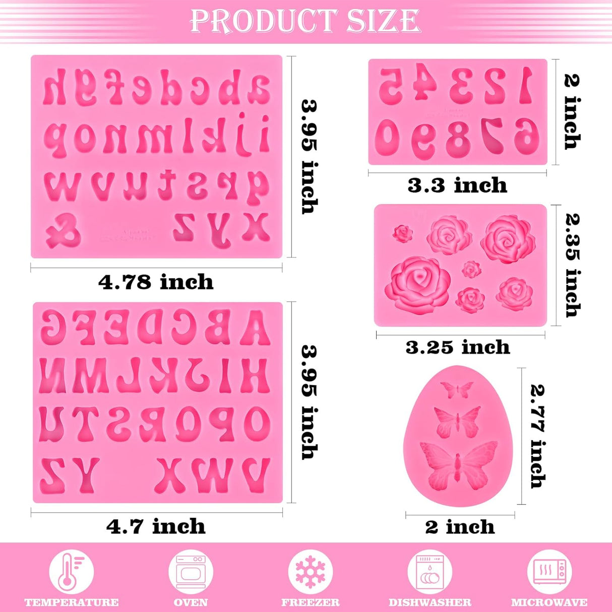 Moldes de silicona para chocolate con letras y números