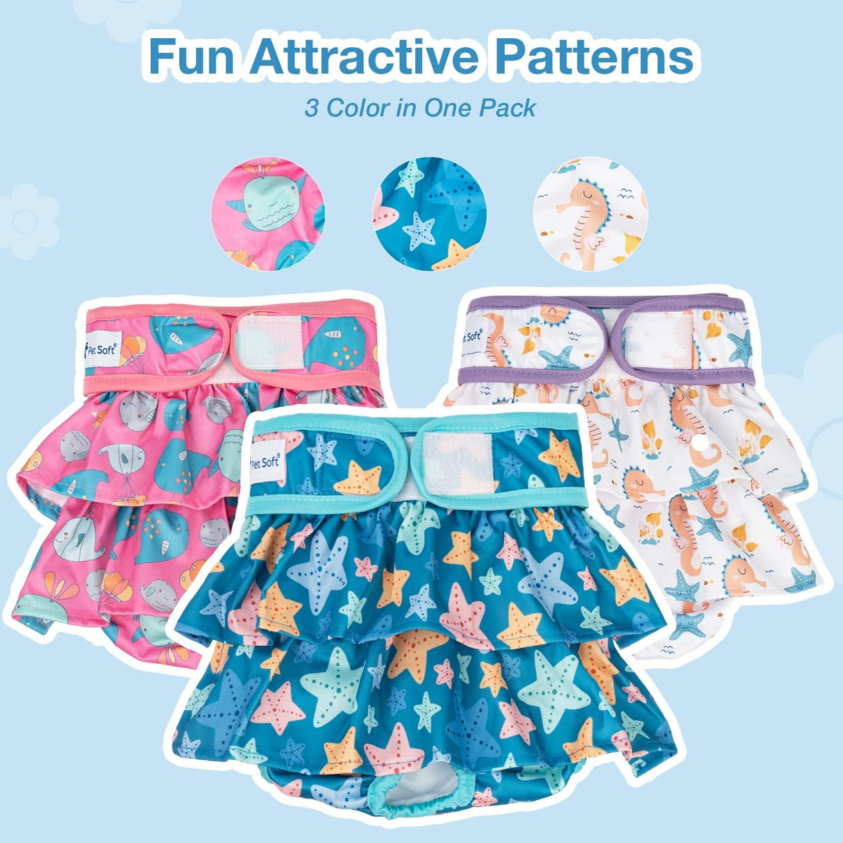 Pet Soft Pañales para perras – Paquete de 3 pañales lavables
