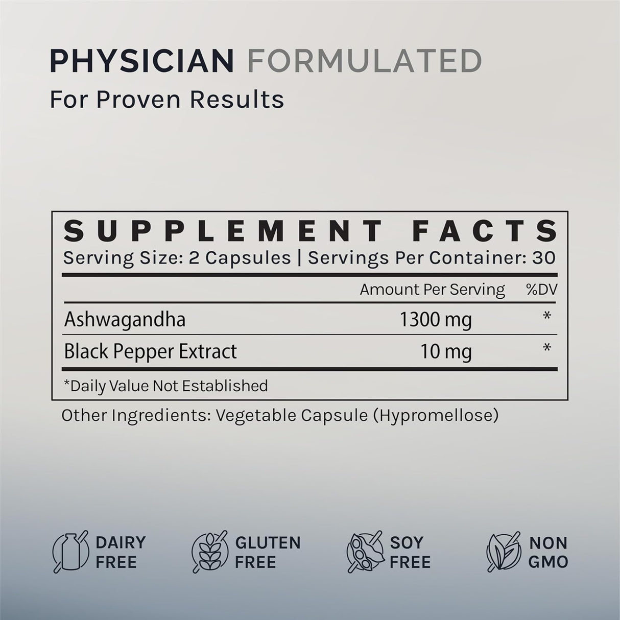 Suplemento de Ashwagandha, 1300 MG, 60 Cápsulas, Soporte estrés