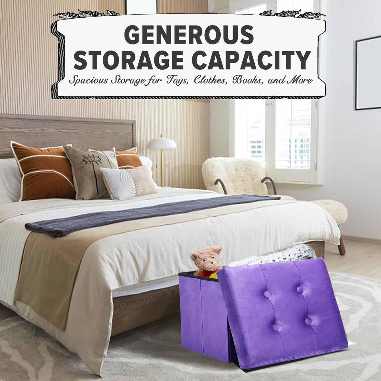 Otómano de almacenamiento plegable con reposapiés y cojín