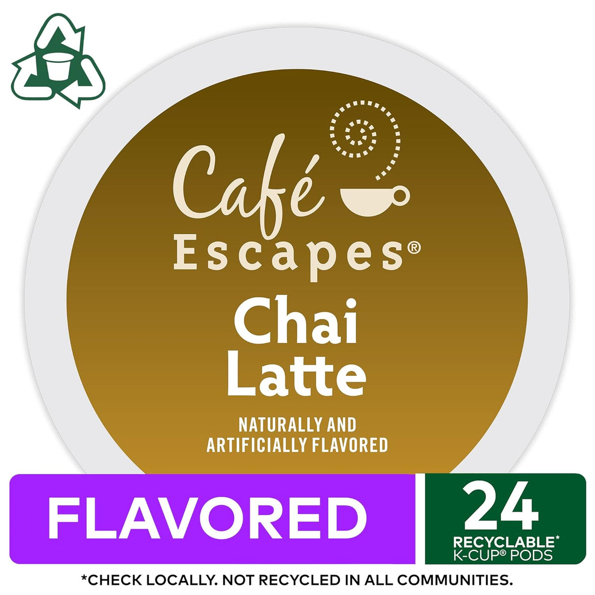 Café Escapes Chai Latte K-Cup Pods, 24 Unidades, Sabor Suave