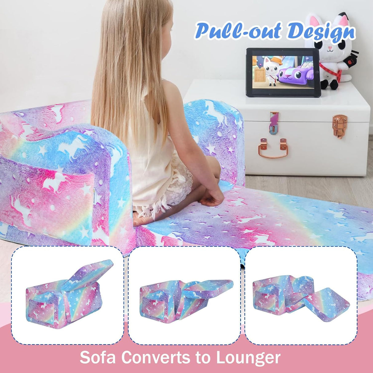 Silla plegable y convertible en cama con manta para niños