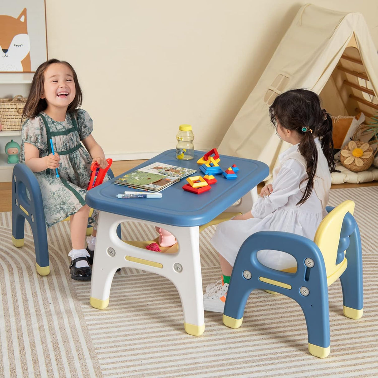 Juego de mesa y silla para niños con juguetes Montessori