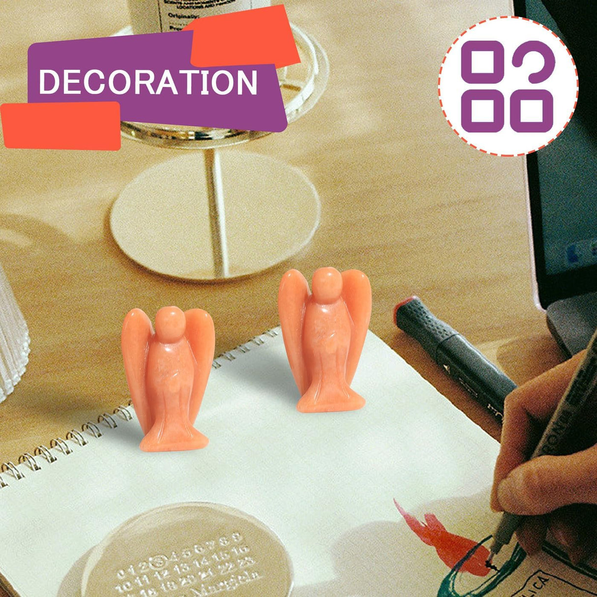 QINJIEJIE Decoración de ángel de cristal de aventurina roja.