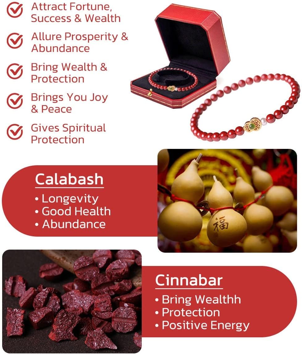Pulsera Feng Shui Calabaza Cinabrio Amuleto Suerte y Protección