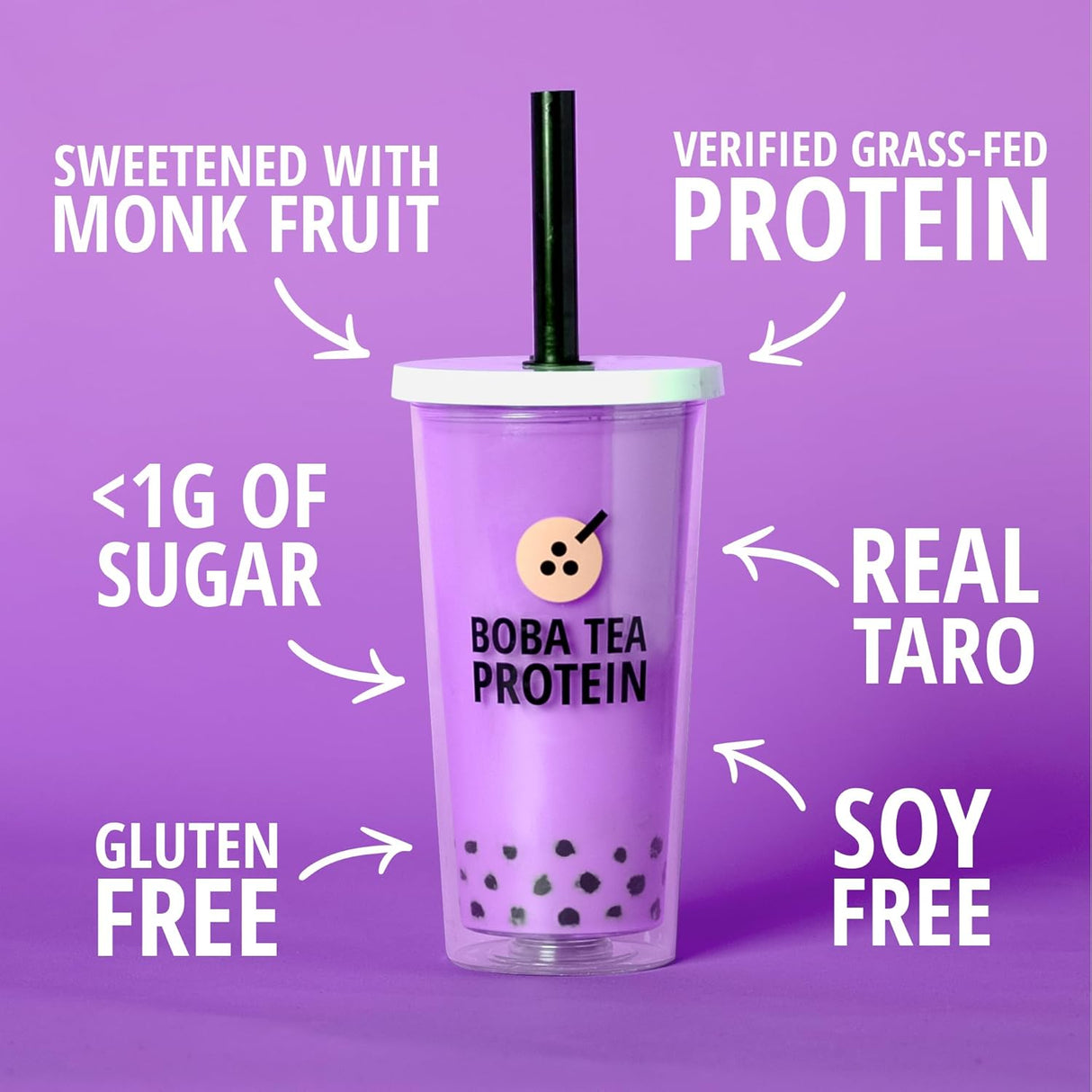 Boba Tea Proteína Taro Leche | 25g Proteína Aislada Vacuno | Sin Gluten y Soja | 25 Porciones