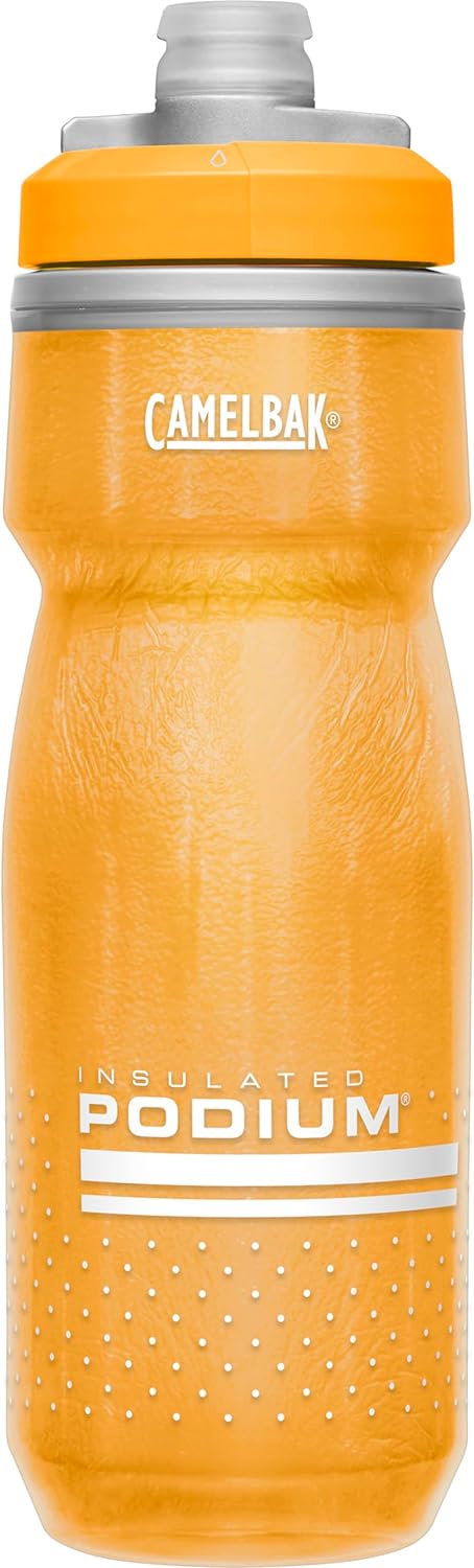 CamelBak Podium Chill Botella de agua aislada para bicicleta, botella fácil de apretar, se adapta a la mayoría de jaulas de bicicleta, 21 onzas, naranja
