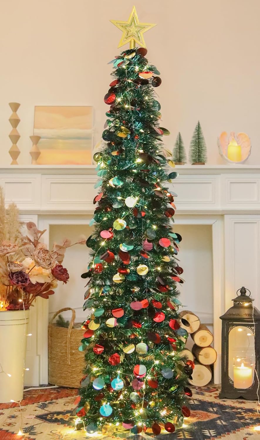 Árbol de Navidad Pop-Up 5 FT con luces temporizadas, modelo HMASYO