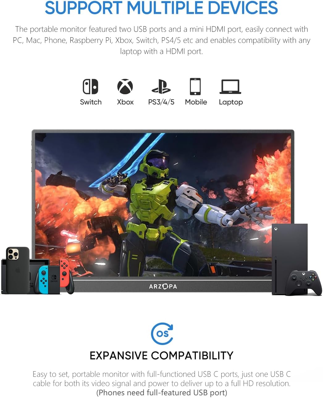 Monitor portátil ARZOPA 16 2.5K QHD, USB-C, HDMI - Z1RC